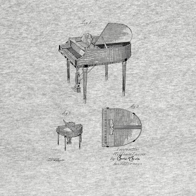 Piano Vintage Patent Hand Drawing by TheYoungDesigns